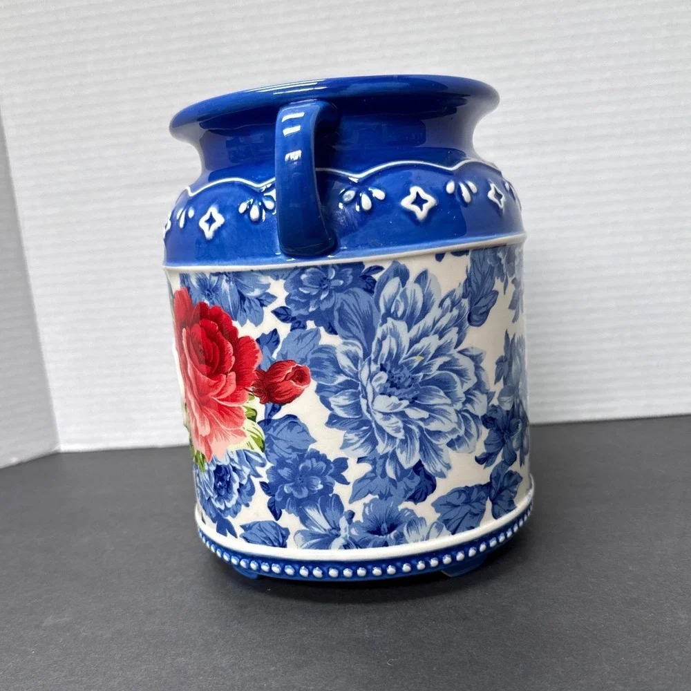 The Pioneer Woman Heritage Floral Stoneware Utensil Holder Blue Red Crock 7.5in